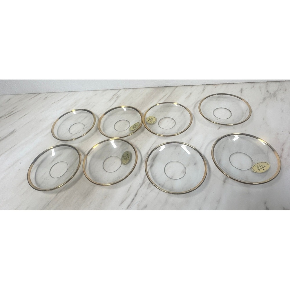 Vintage Hallmark Glass Candle Bobeches Collar Taper Sweden 23K Gold Set of 8 MCM